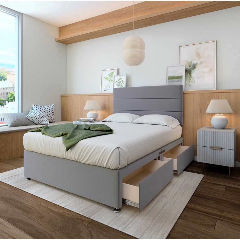 Bedmaster Double Silver Plush Velvet 4 Drawer Divan Base Image 2