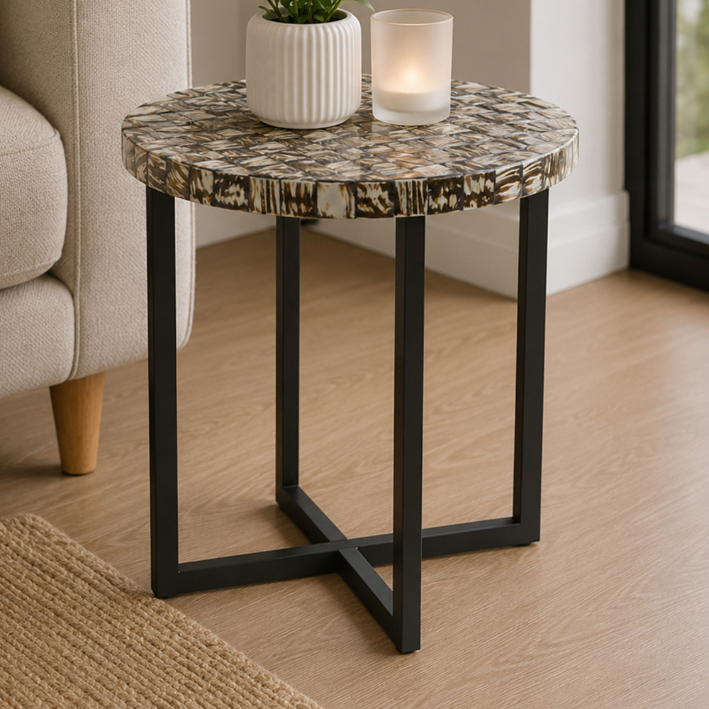 Premier Housewares Handcrafted Shell Detail Round Side Table Image 1