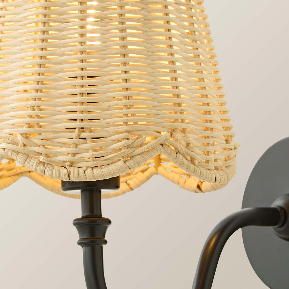 ValueLights Lowe Rattan Taper Shade Black Portable Rechargeable Wall Light with Bulb Image 4
