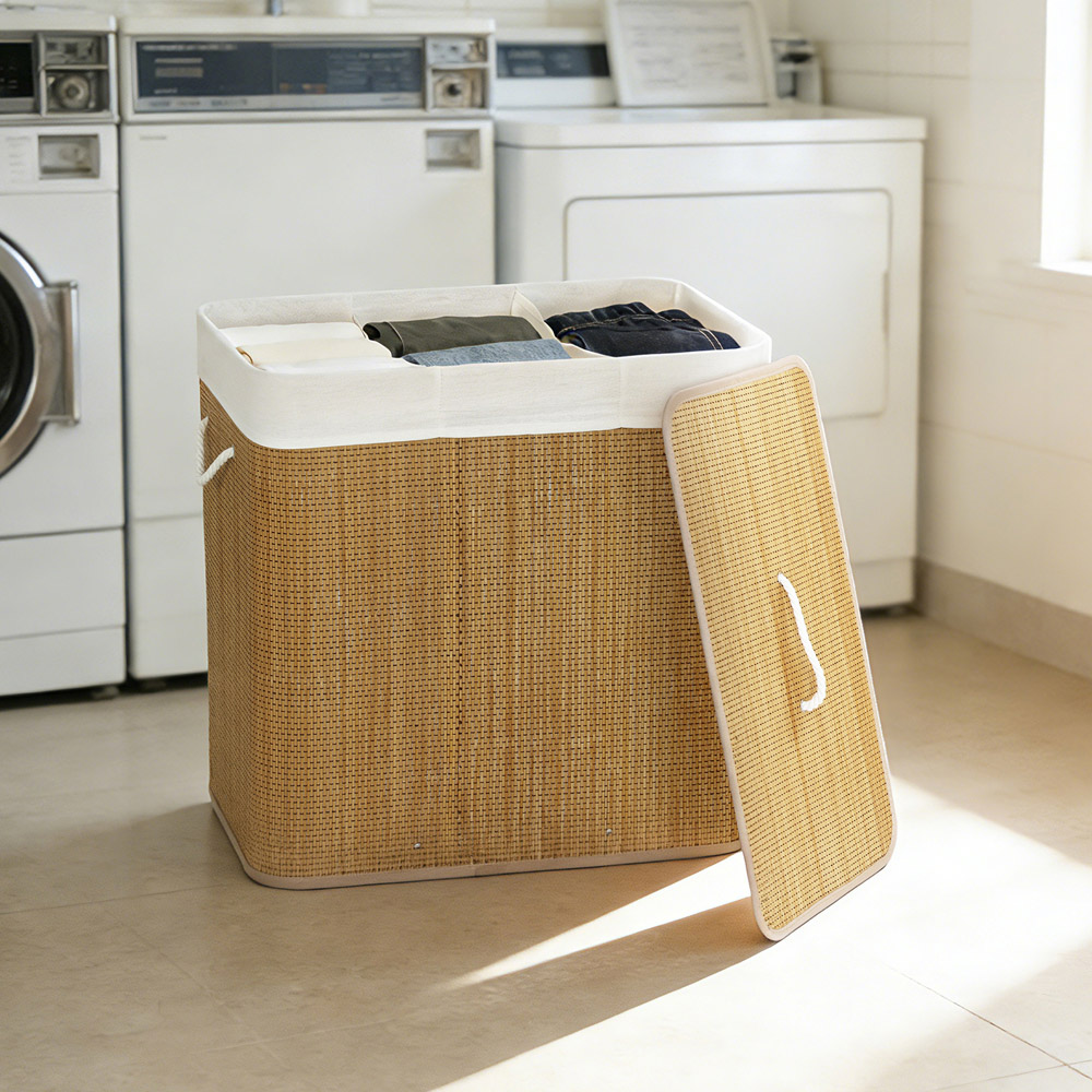 HOMCOM Brown Laundry Basket with Lid 144L Image 2