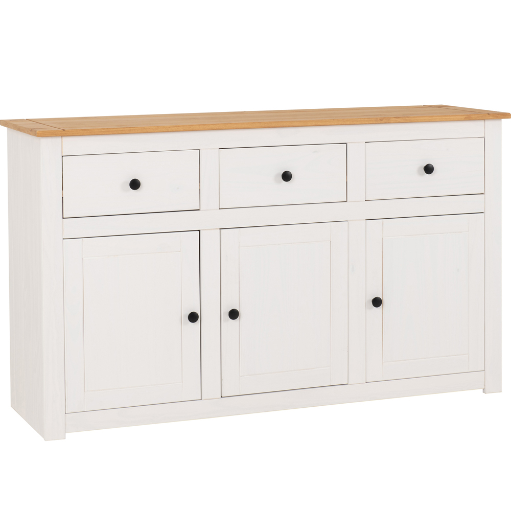 Seconique Panama 3 Door 3 Drawer White and Natural Wax Sideboard Image 2