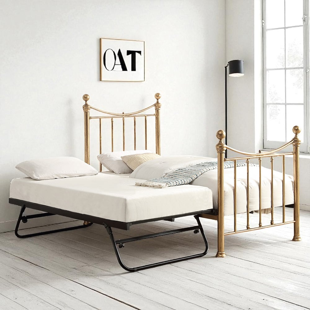 OAT Home Hampstead Single Antique Brass Effect and Black Guest Trundle Metal Bed Image 8