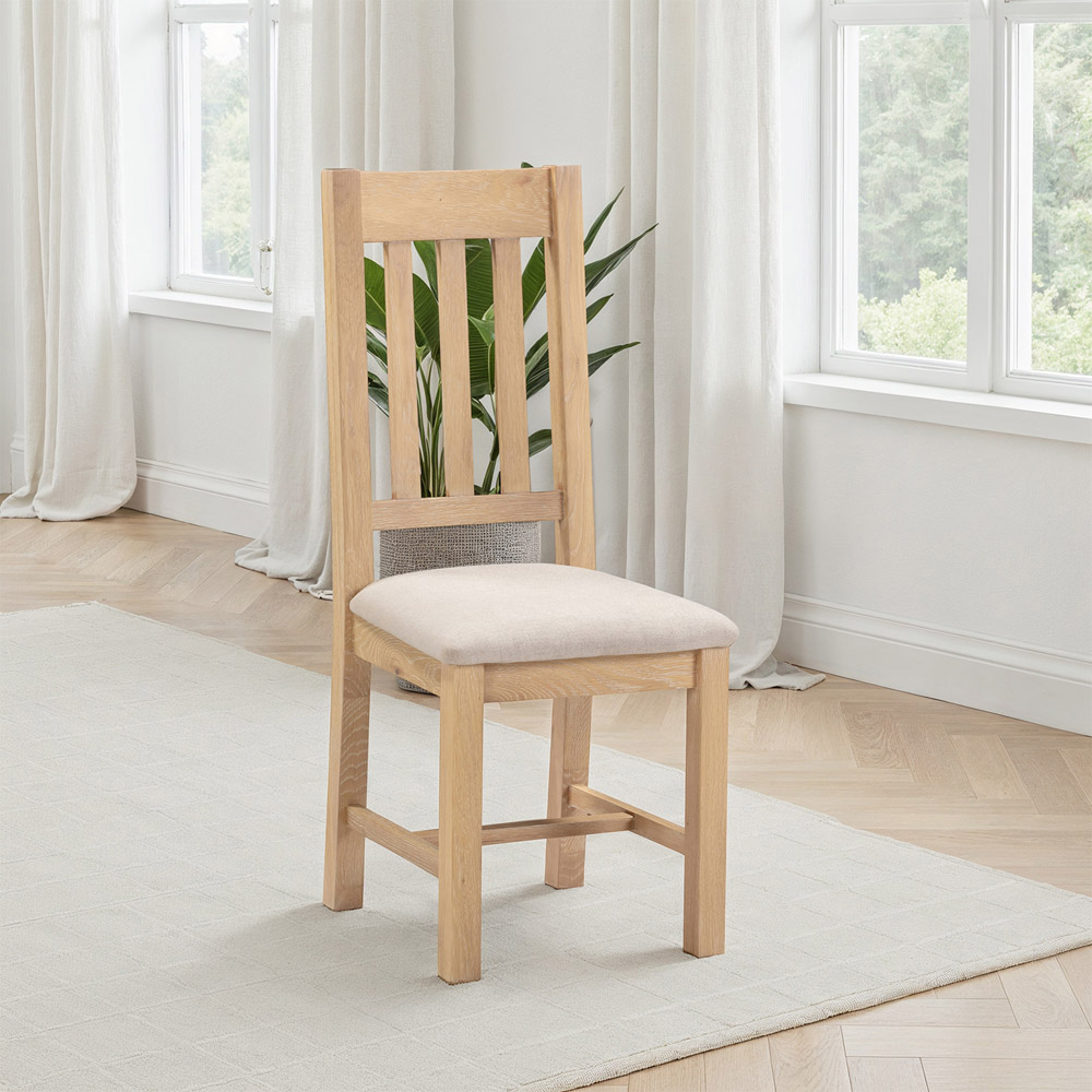 Seconique Windsor Sey of 2 Natural Oak and Oat Fabric Slatted Dining Chair Image 7