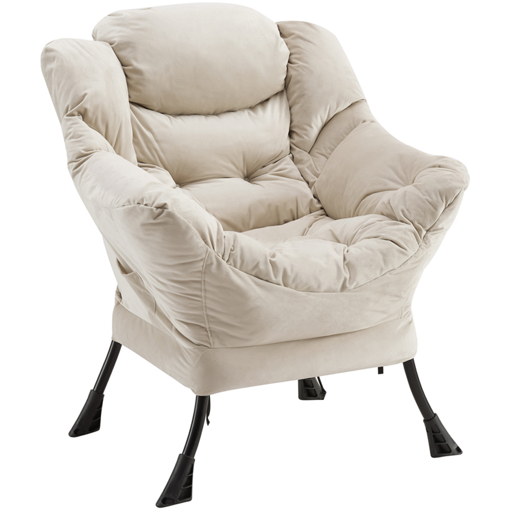 Home Detail Mellow Beige Velvet Lazy Chair Image 2