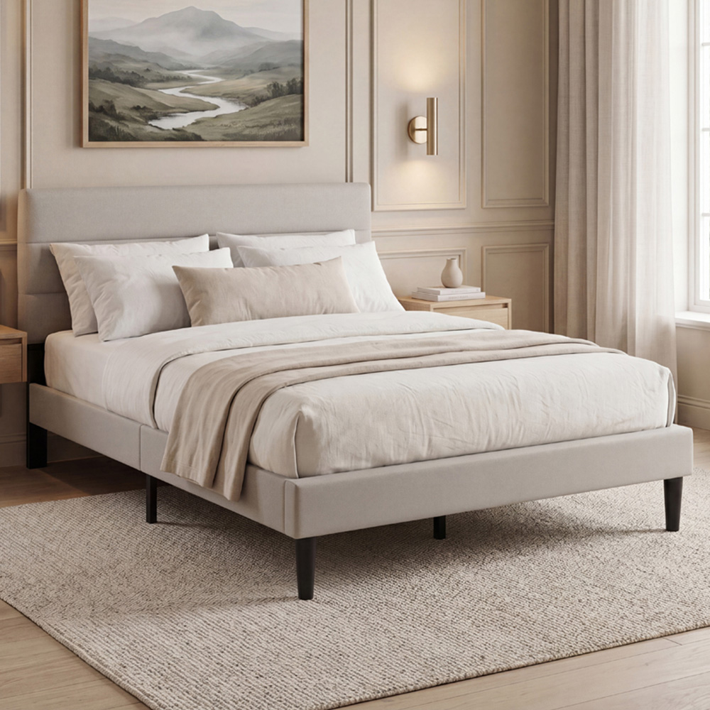 VIDA DESIGNS Vandura King Size Beige Linen Fabric Bed Image 1