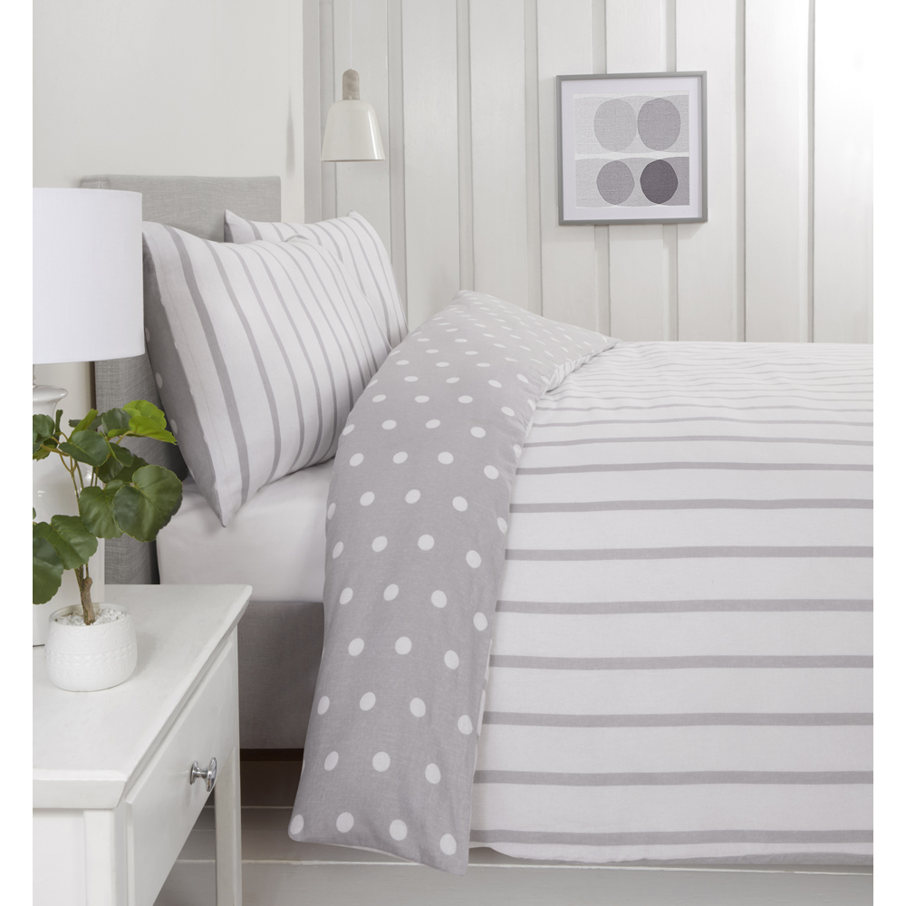 Rapport Home So Soft Spots and Stripes King Size Grey Brushed Microfibre Duvet Set Image 3