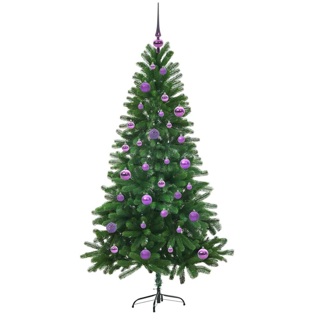 vidaXL Pre-Lit Lilac Baubles Green Artificial Christmas Tree 5ft Image 4
