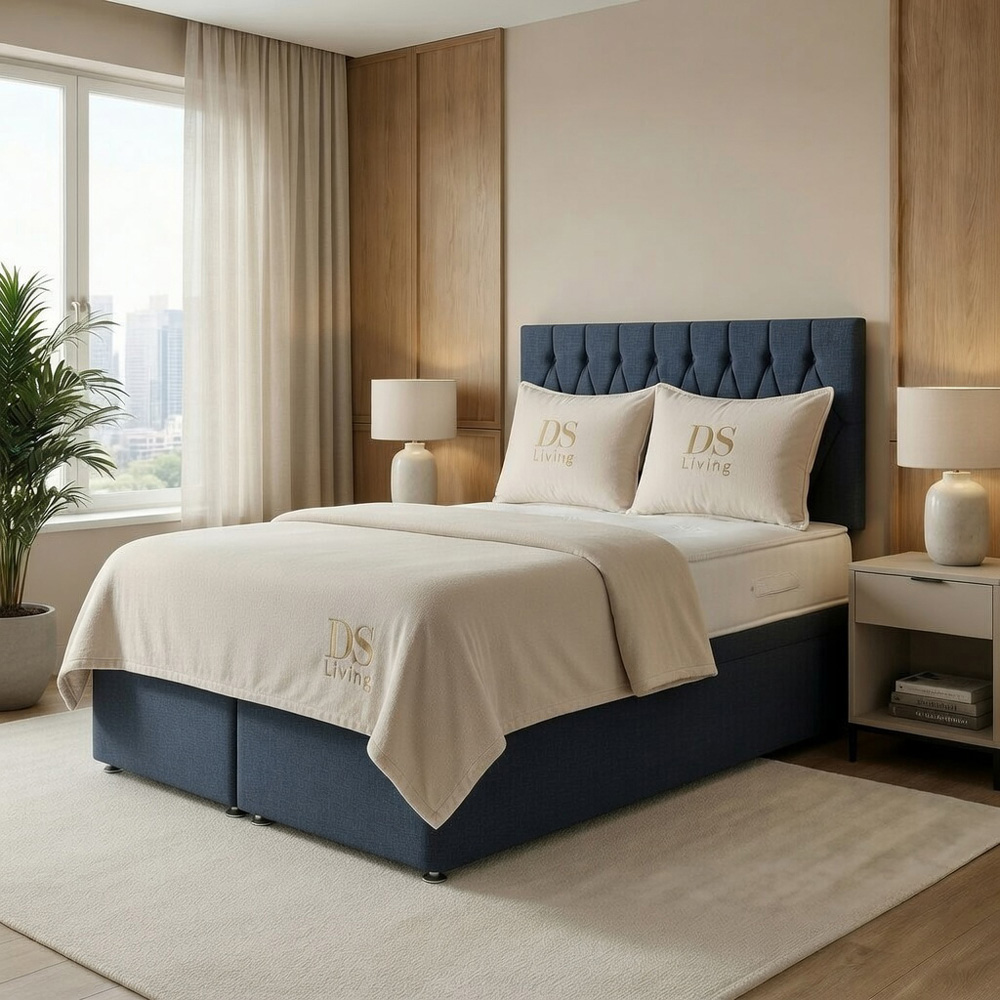 DS Living Diamond King Size Denim Upholstered Divan Bed Image 3