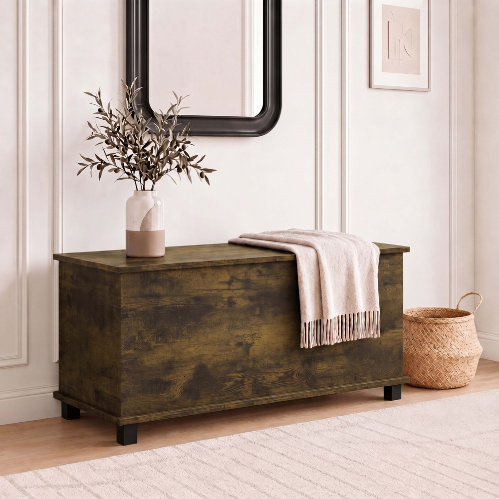 VIDA DESIGNS Leon Rustic Brown Storage Ottoman Bench Image 4