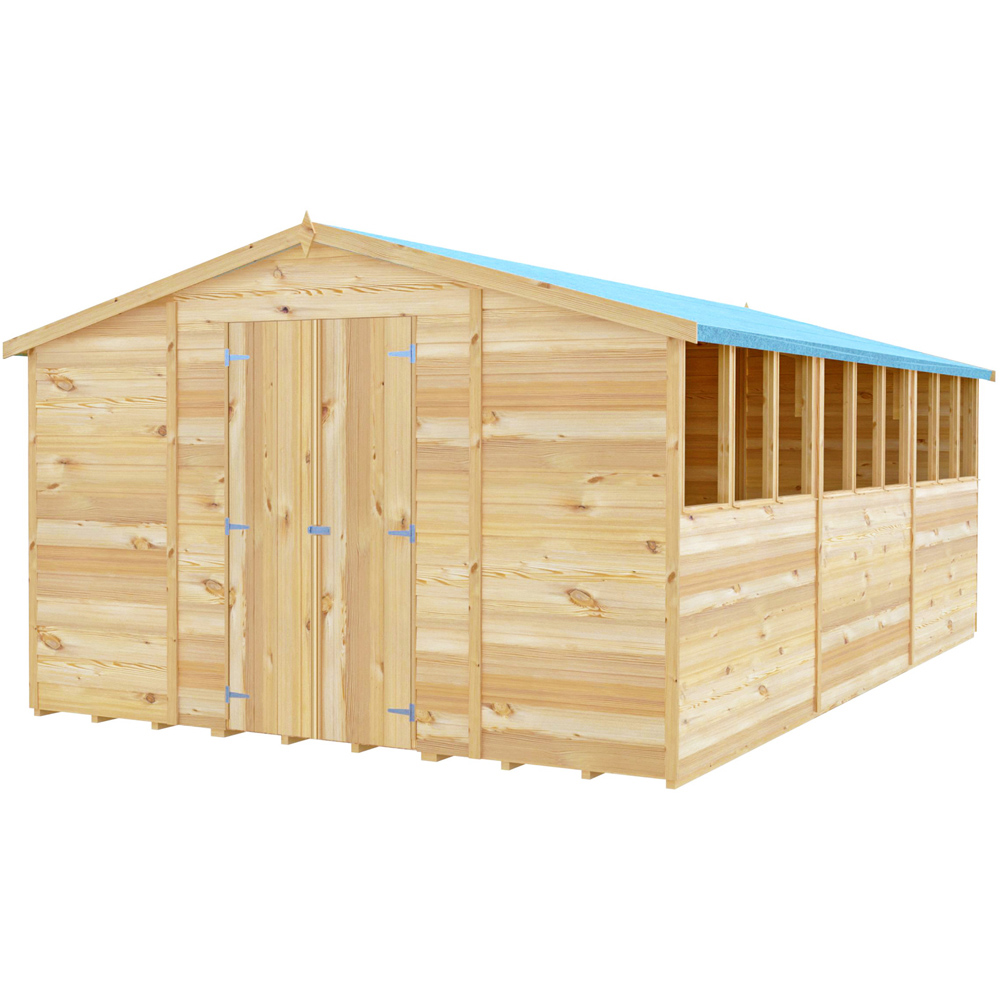 Shire 10 x 15ft Double Door Overlap Apex Wooden Shed with Window Image 1