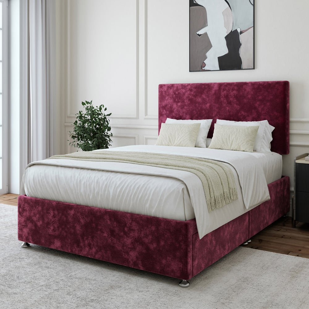 Bedmaster Small Double Aubergine Chenille 2 Drawer Divan Base with Valencia Headboard Image 1