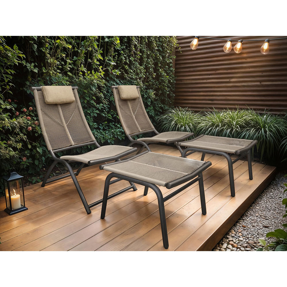 SOLACE+CO Esen Brown Garden Lounge Chair with Footstool Image 4