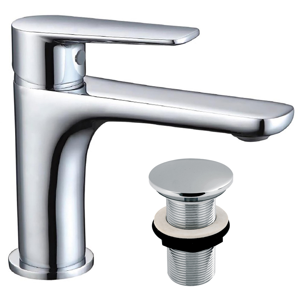 Go Bathrooms Chrome Basin Mixer Tap with Single Lever Click Waste Image 1
