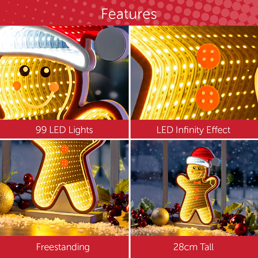 The Christmas Workshop 99 Multicolour LED Gingerbread Man Double Sided Infinity Light 28cm Image 8