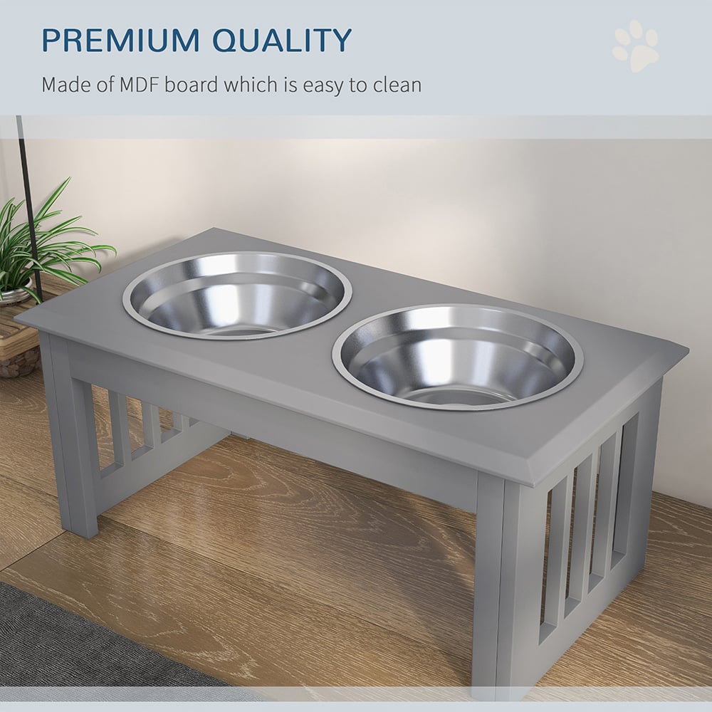 PawHut Grey Stainless Steel Twin Bowl Raised Dog Feeder Image 6