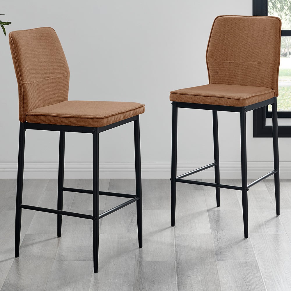 Furniturebox Kira Orange and Black Textured Weave Bar Stool Set of 2 Image 1