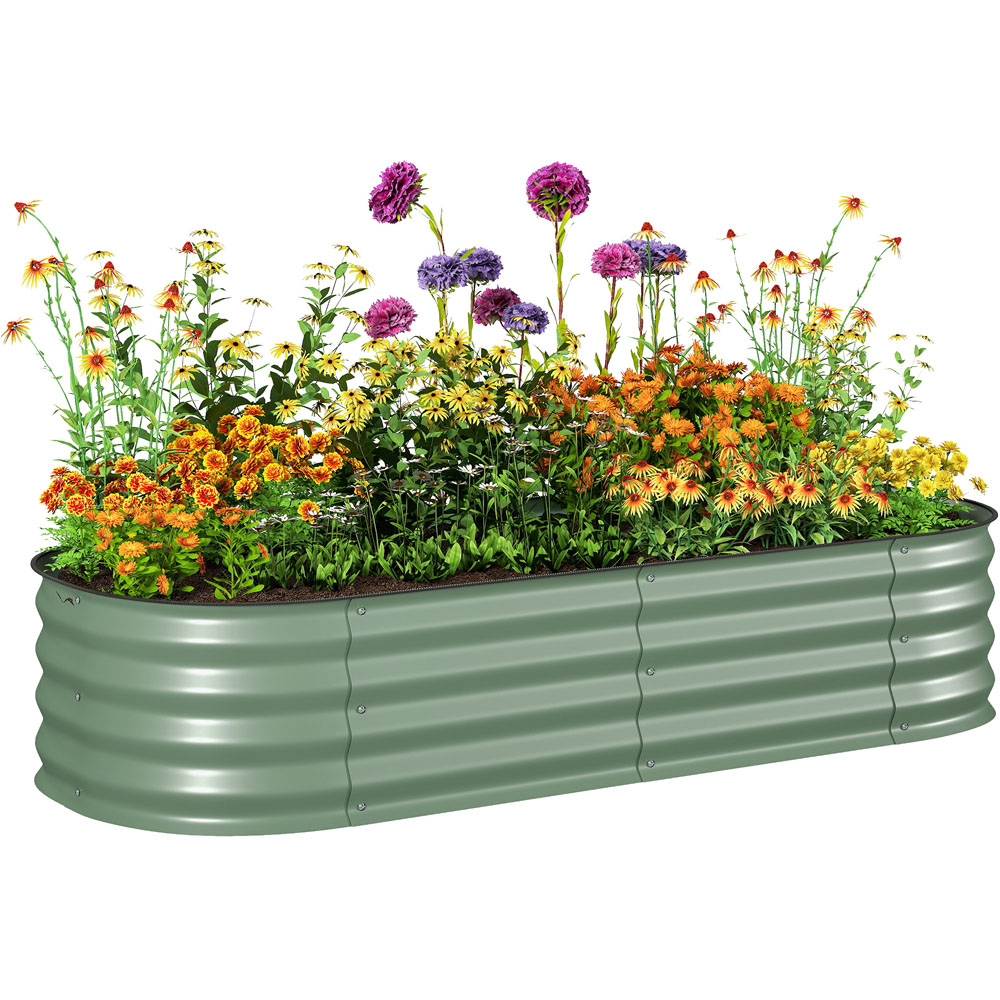 Outsunny Green Galvanised Steel Raised Garden Bed Planter with Safety Edging 62 x 150cm Image 1