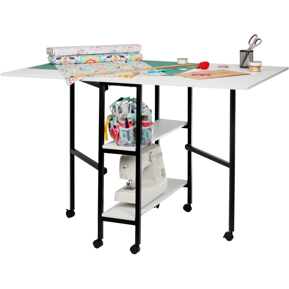 Sewing Online WC1012 2 Shelf White and Black Foldable Quilting and Fabric Cutting Table Image 2
