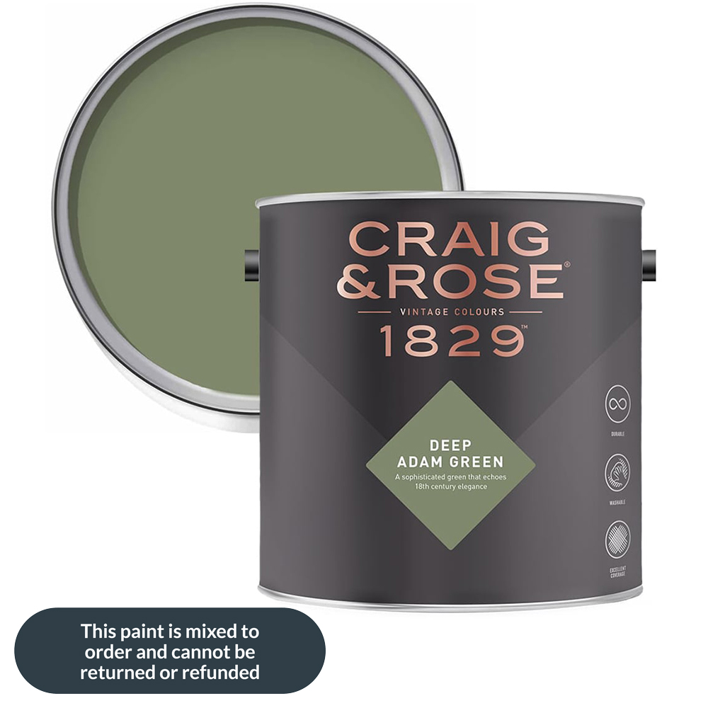 Craig & Rose Kitchen and Bathroom Deep Adam Green Eggshell Paint 2.5L Image 1
