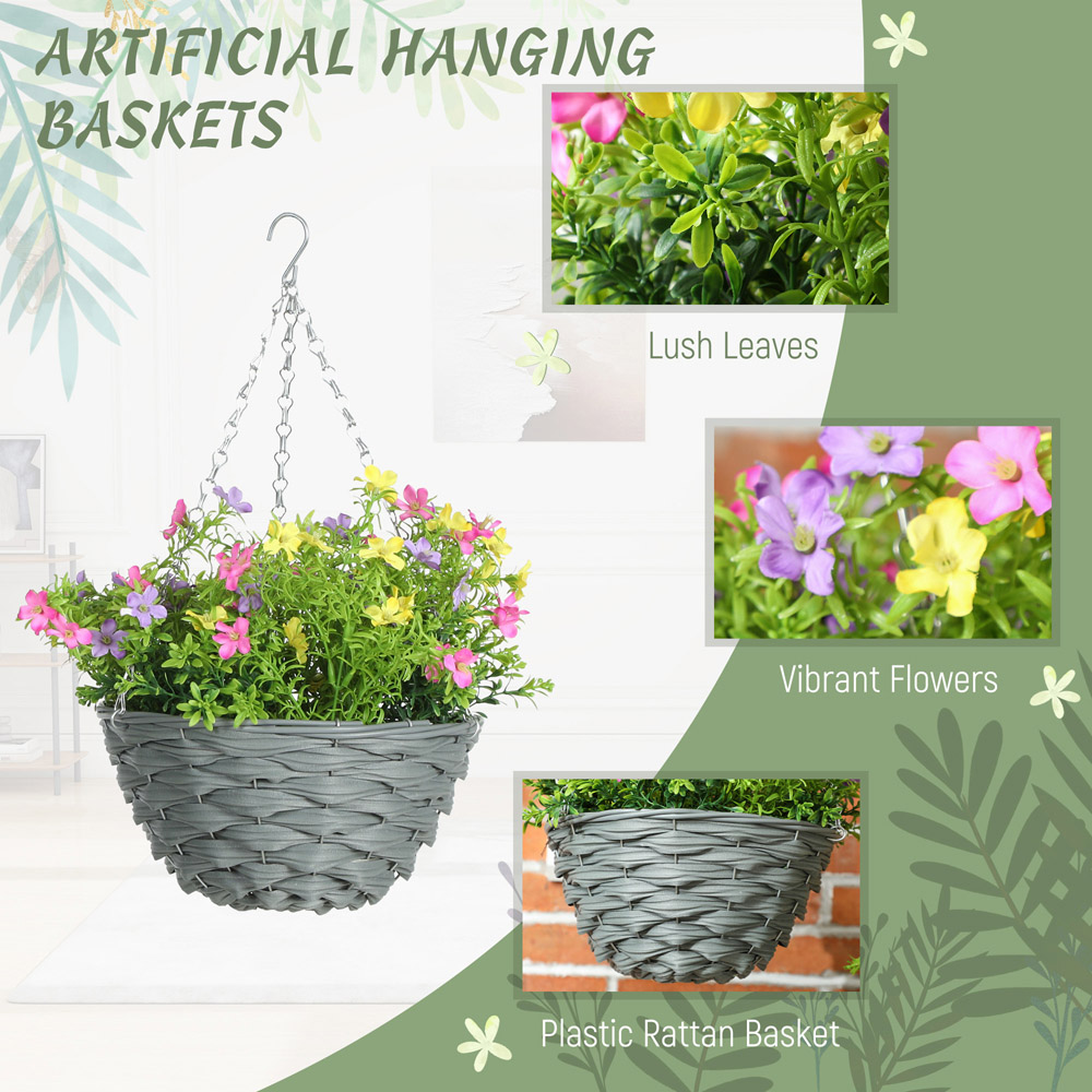Portland Artificial Cosmos Flowers Hanging Planter with Basket 2 Pack Image 4