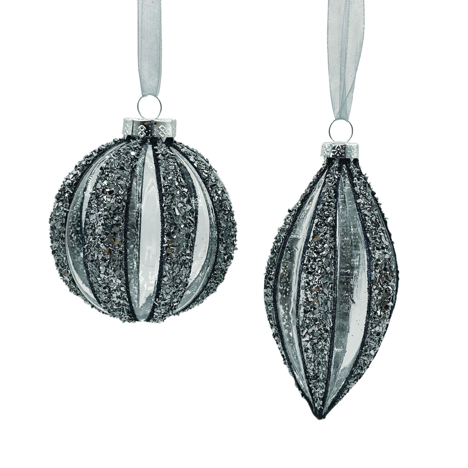 Truly Sumptuous Grey Glittered Clear Bauble or Droplet Decoration Ornament Image