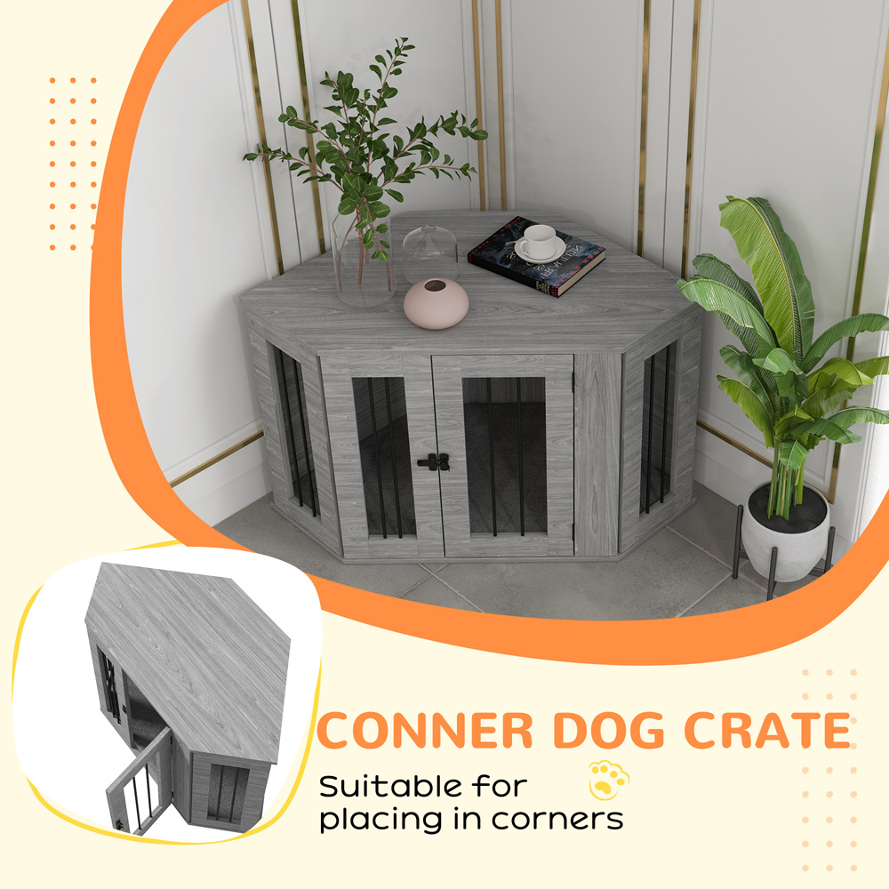 PawHut Grey Dog Crate End Table with Cushion 104cm Image 5