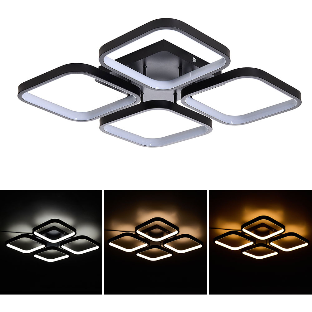 Living and Home Black 4 Square LED Ceiling Light with Remote Image 7