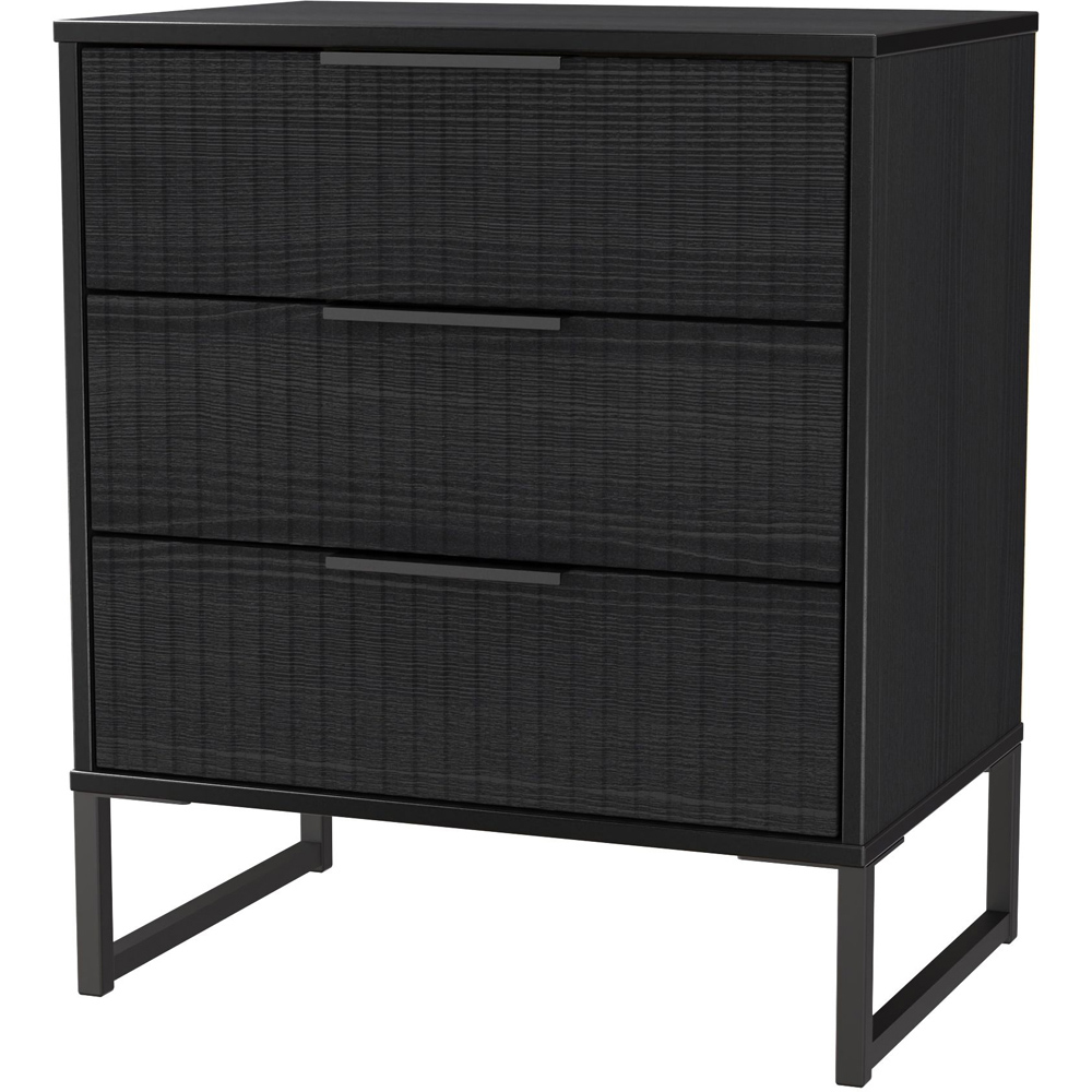 Crowndale Fluted 3 Drawer Black Ash Midi Chest of Drawers Ready Assembled Image 4