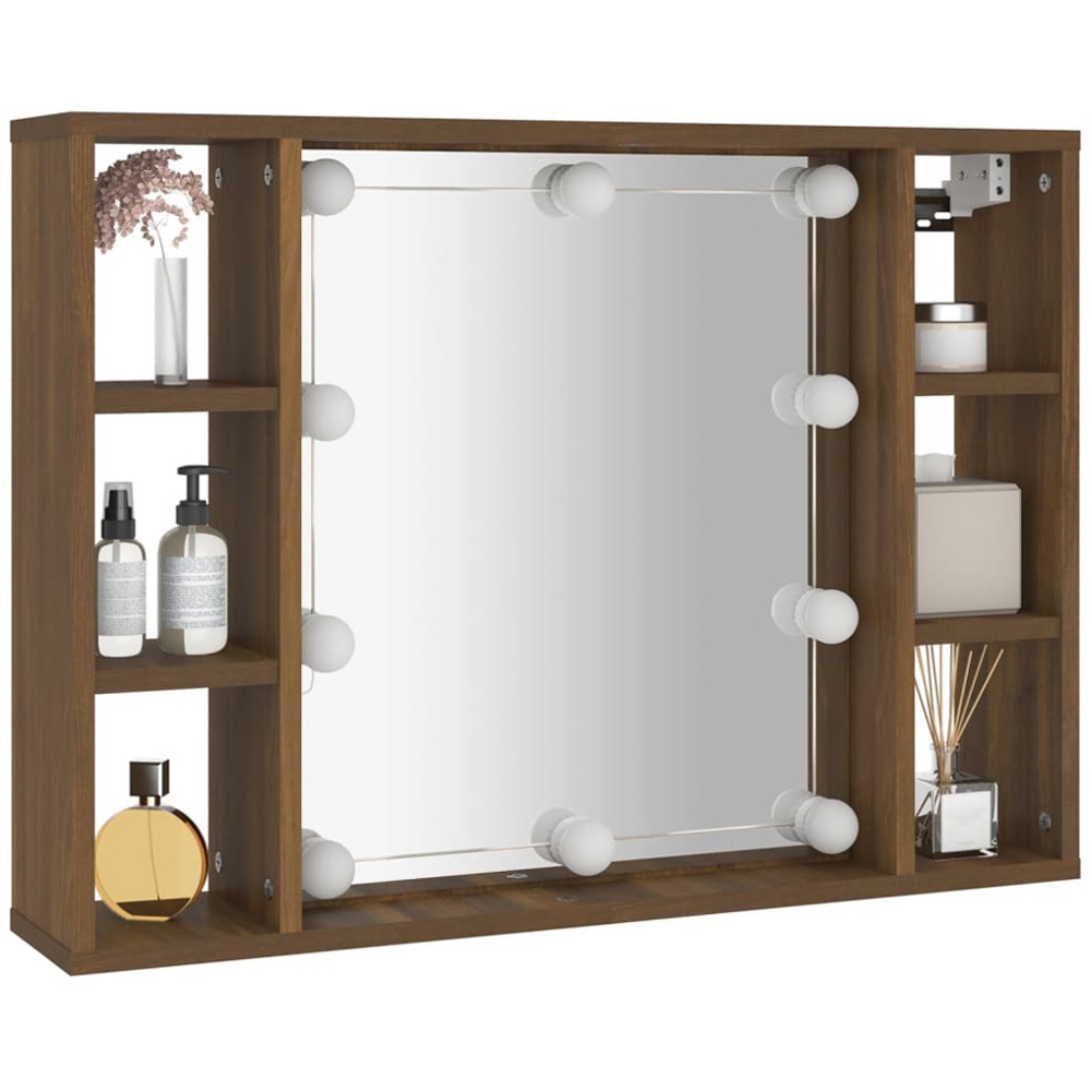 vidaXL 6 Shelf Brown Oak LED Mirror Cabinet Image 4