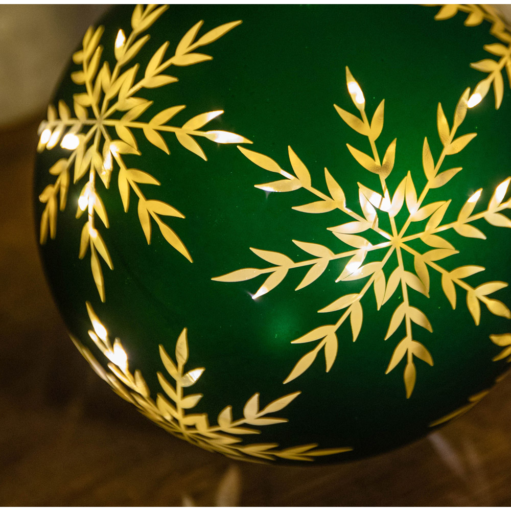Samuel Alexander Warm White LED Green Snowflake Glass Ball Christmas Decoration 15cm Image 6