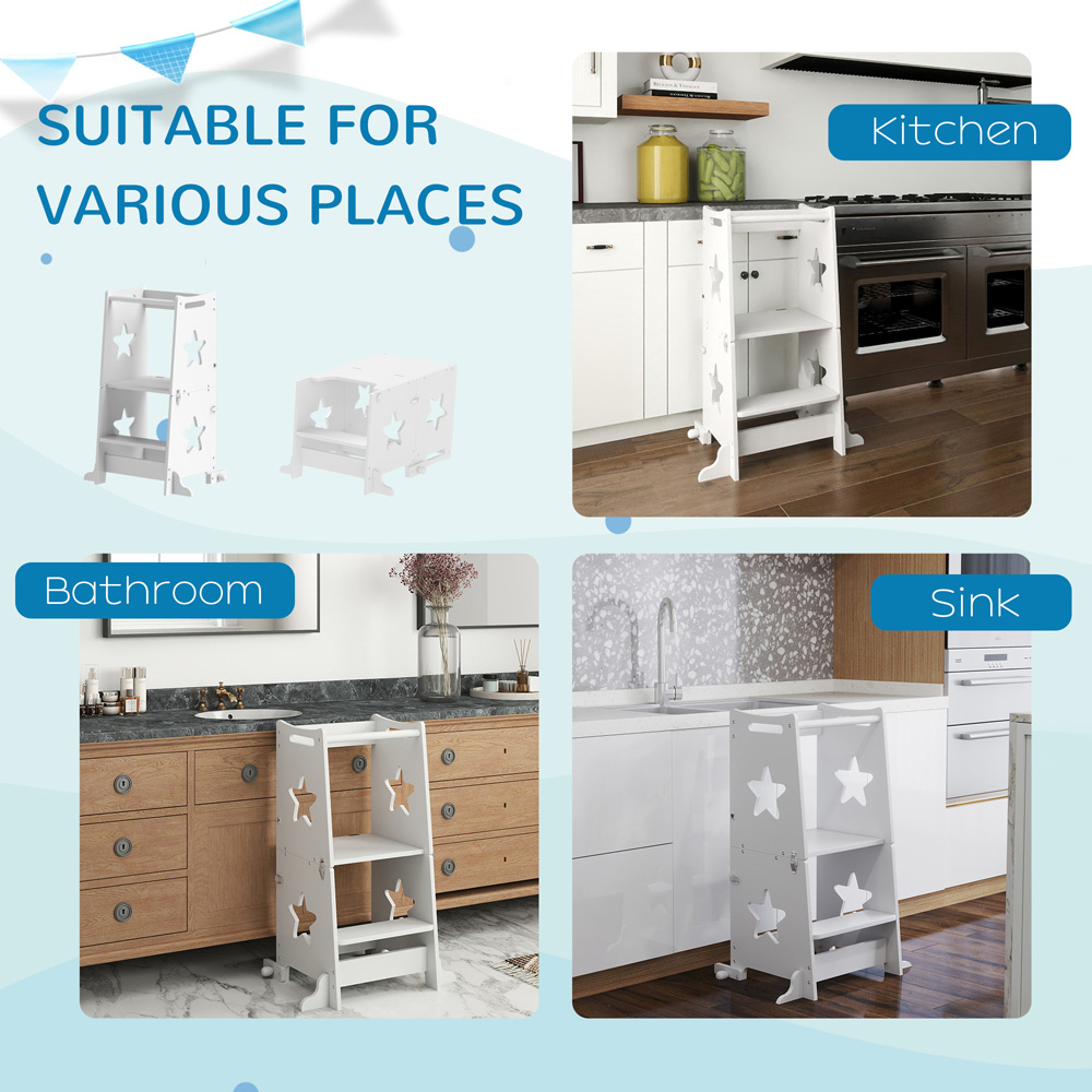 AIYAPLAY 2-in-1 White Toddler Step Stool with Safety Rail Image 7