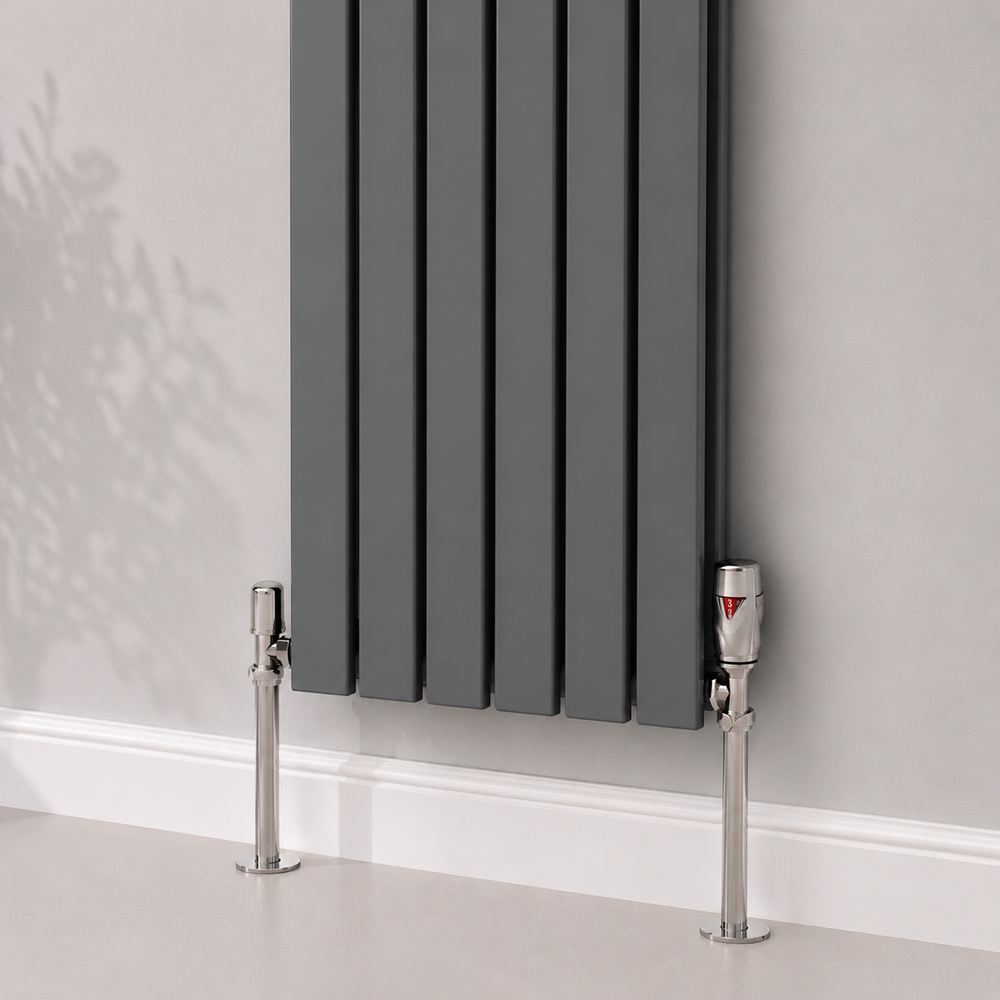 Go Bathrooms Perth Grey 3069 BTU Vertical Flat Double Panel Radiator 1600 x 340mm Image 3