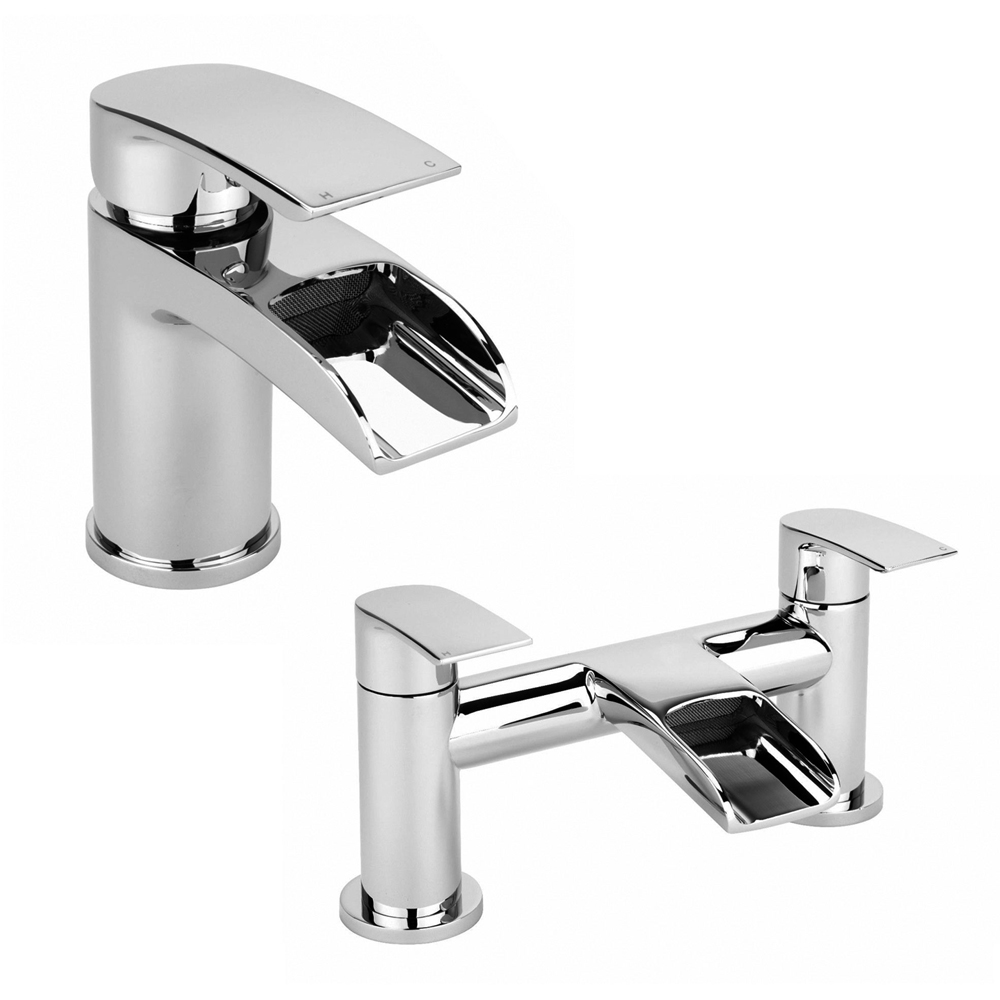 Nes Home Corry Waterfall Chrome Bath Filler Mixer and Basin Mono Tap Image 1