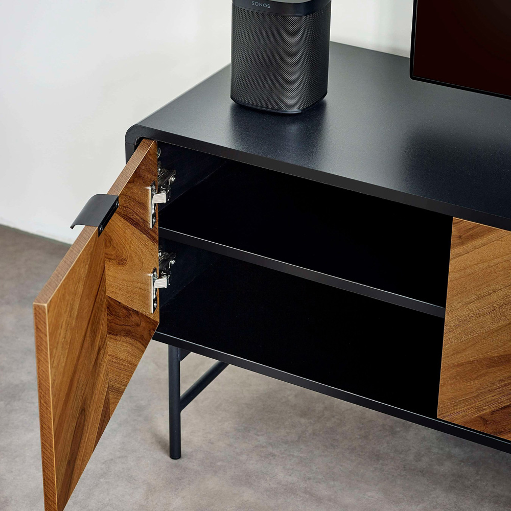 Julian Bowen Alvin 2 Door 2 Shelf Black and Chevron Natural Wood Effect TV Unit Image 8