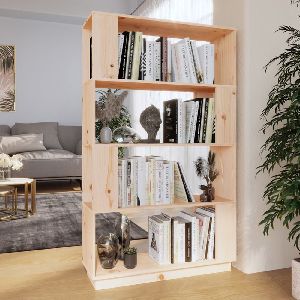 vidaXL 4 Shelf Natural Solid Pine Wood Bookcase Image 1