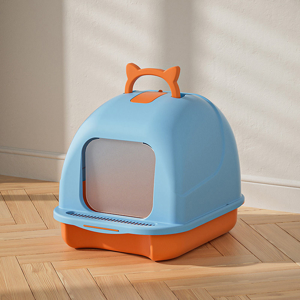 H&O Direct Enclosed Blue Cat Litter Box with Handle and Scoop Image 2