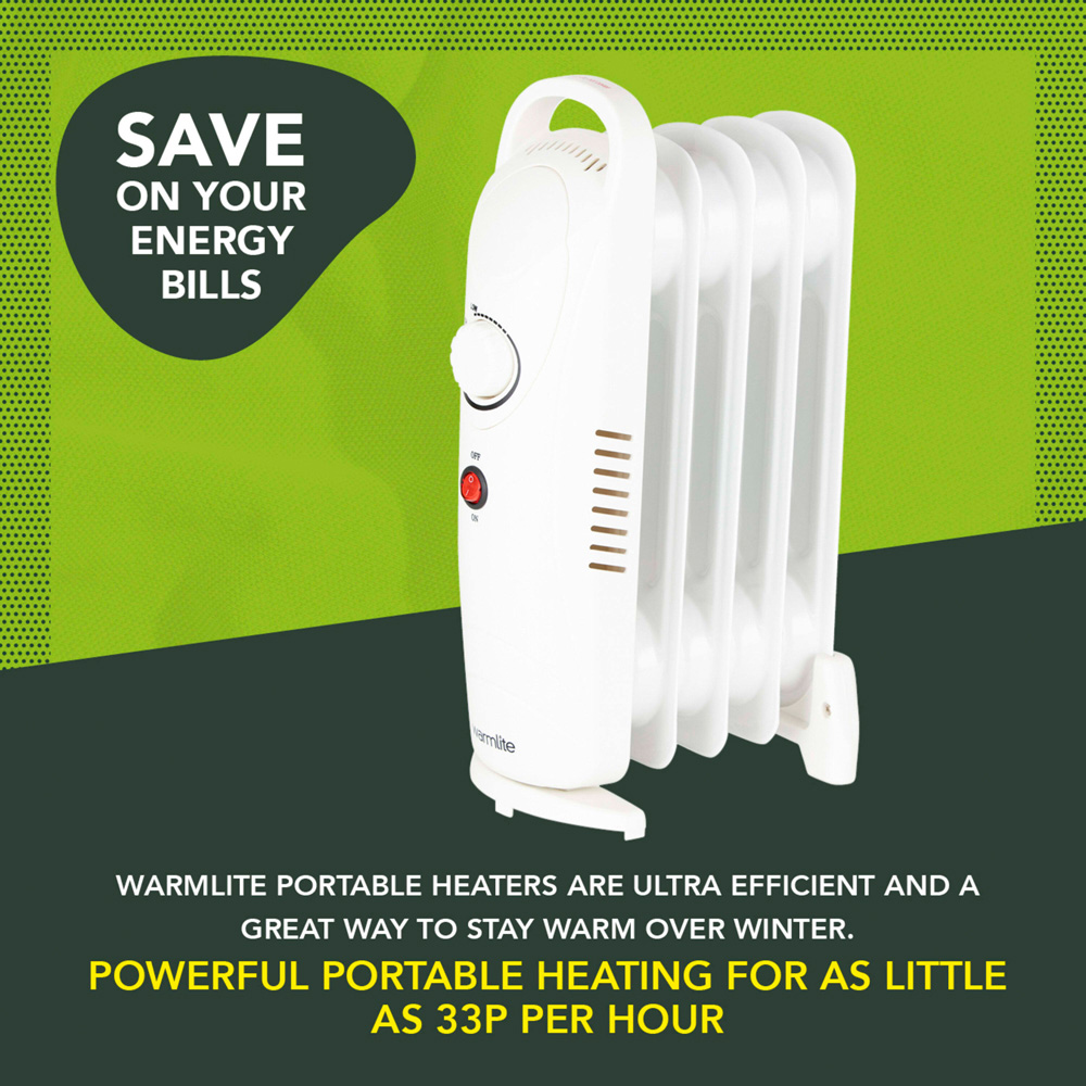 Warmlite 5 Fin White Oil Filled Radiator with Adjustable Thermostat 650W Image 4
