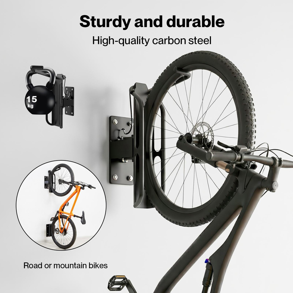 Monvelo Black Carbon Steel Vertical Wall Mounted Swivel Bike Rack 4 Piece Image 5
