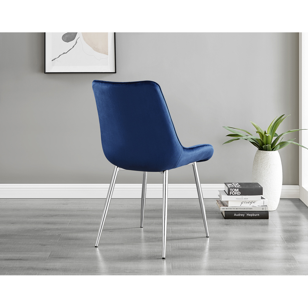 Furniturebox Cesano Set of 2 Navy Blue and Chrome Velvet Dining Chair Image 5