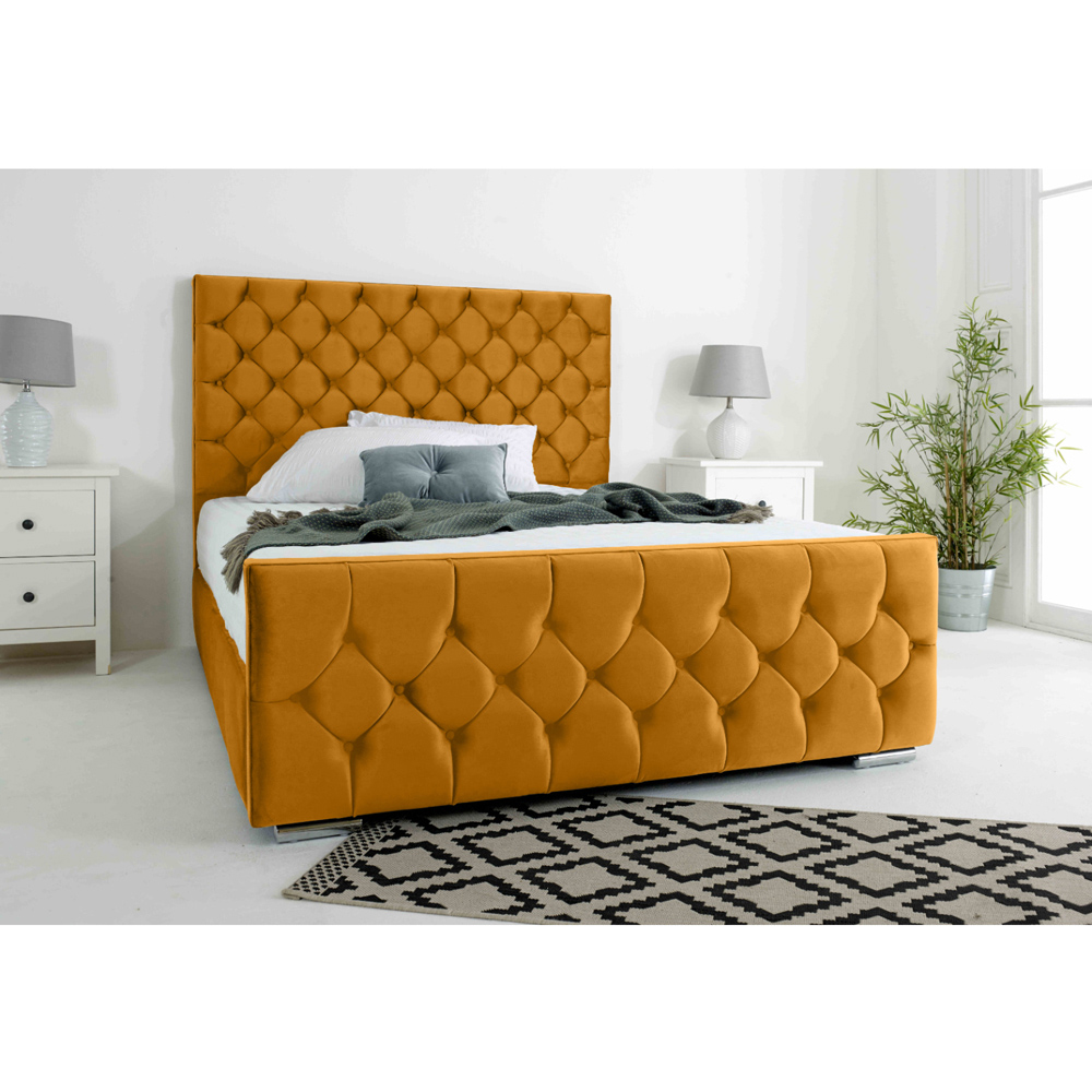 Eleganza Maya Super King Size Mustard Plush Velvet Bed Frame with Chesterfield Headboard Image 2