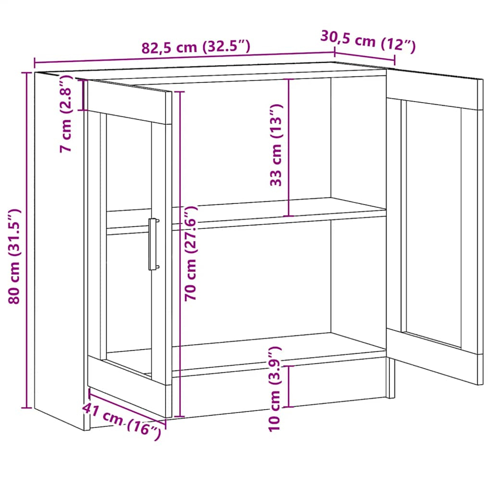 vidaXL Vitrine 2 Glass Door Grey Sonoma Storage Cabinet Image 9