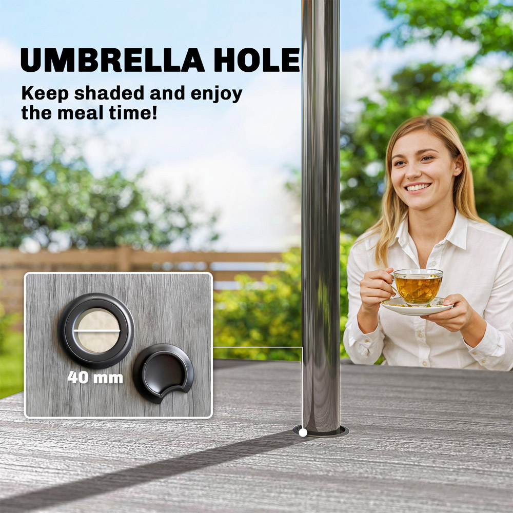 Outsunny 4 Seater Garden Dining Table with Umbrella Hole Light Grey Image 5