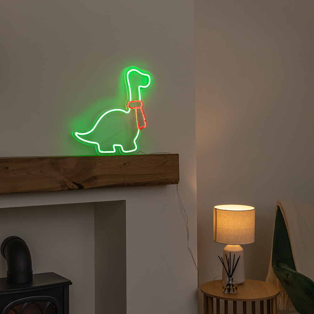 Samuel Alexander Green and Red LED Neon Dinosaur Christmas Decoration with Scarf and Stand 43cm Image 7