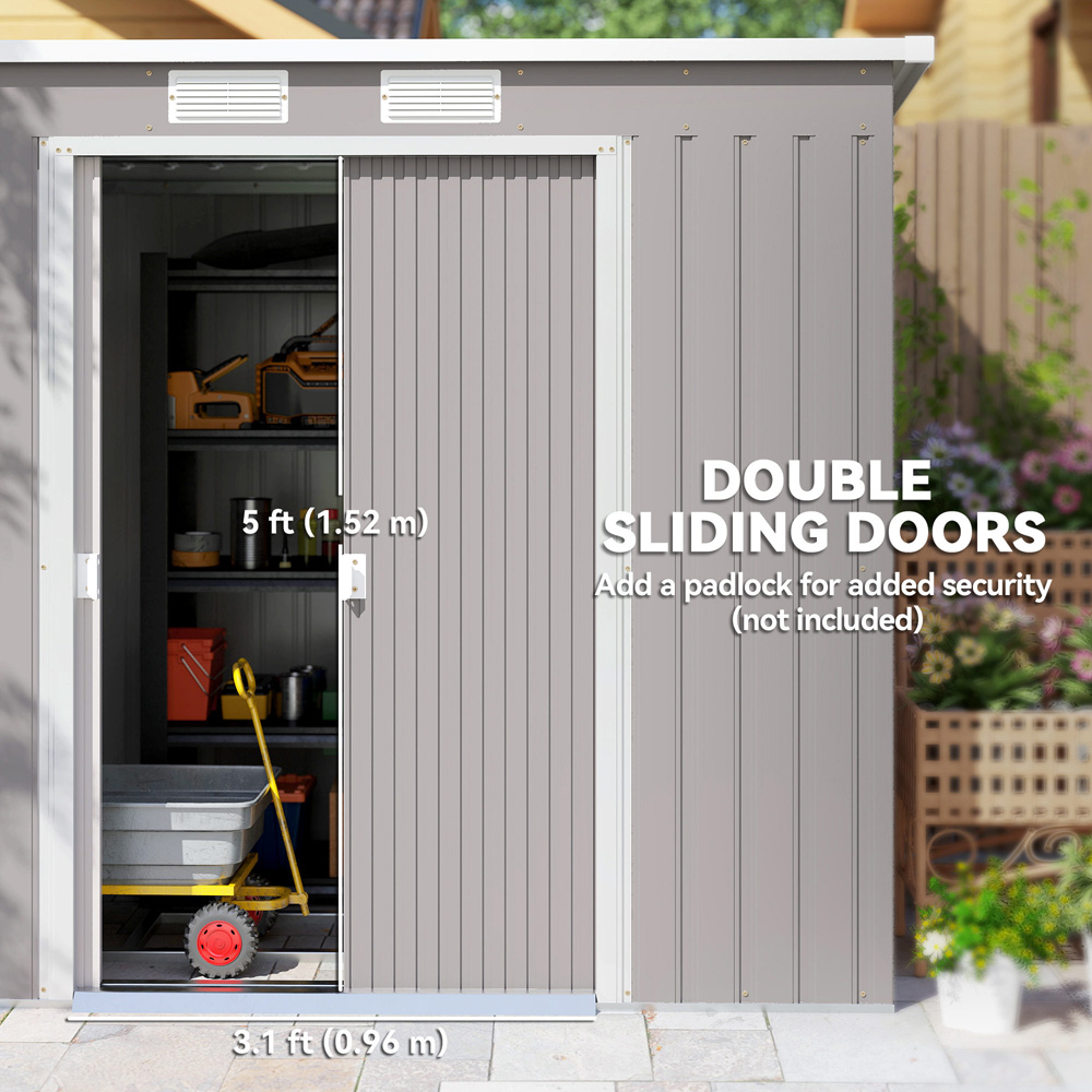 Outsunny 7 x 4ft Grey Metal Pent Garden Shed Image 5