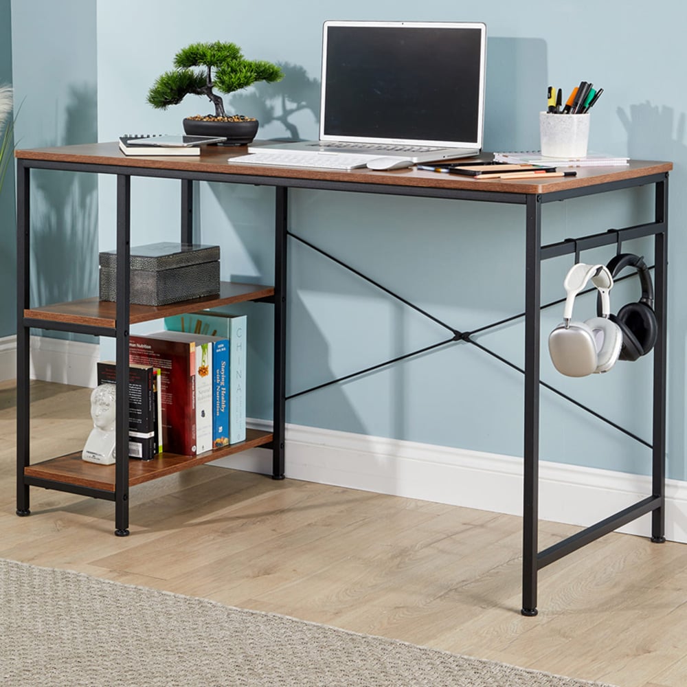 Home Source Stanton 2 Shelf Computer Desk with Hook Dark Oak Image 1