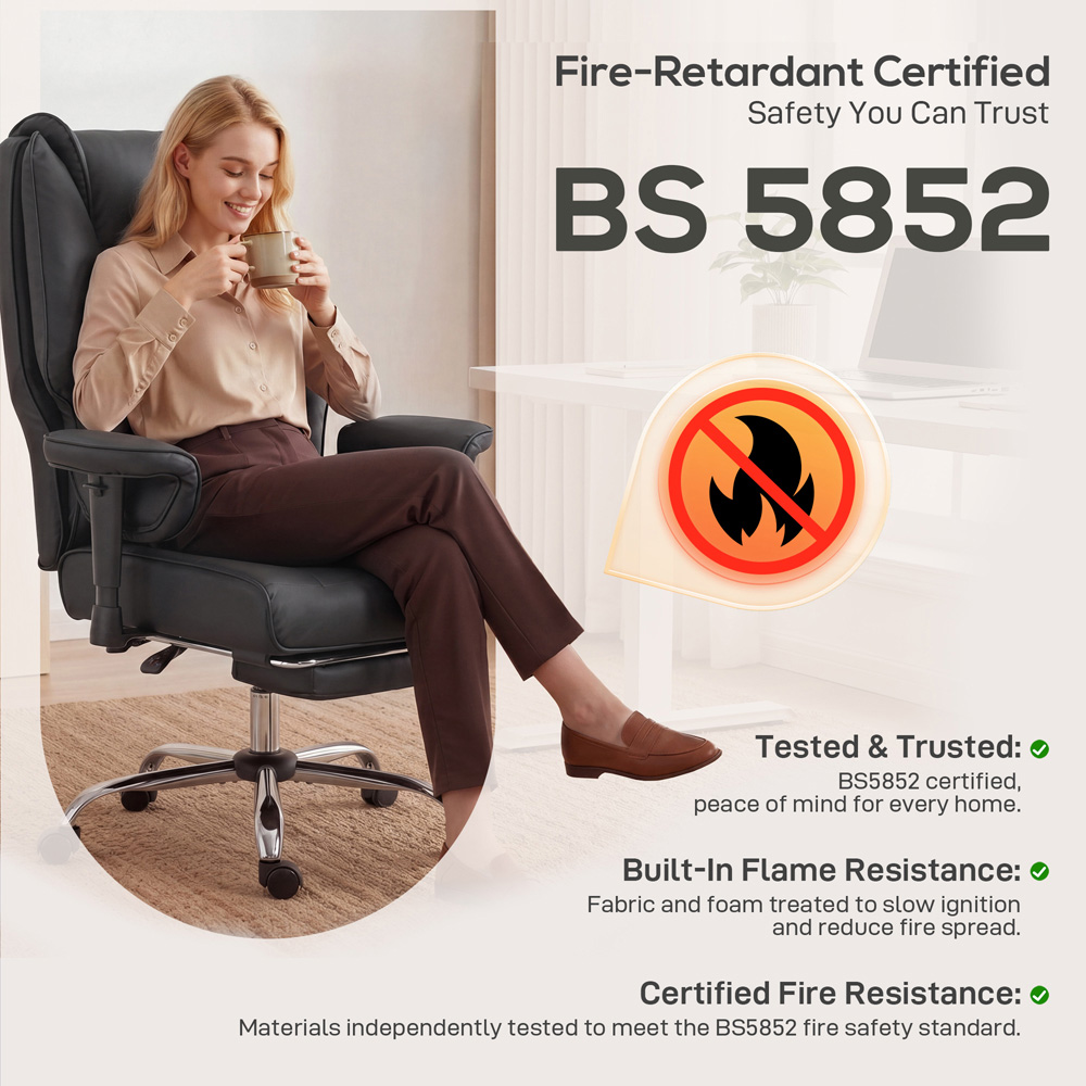 HOMCOM Black Executive Office Reclining Chair with Footrest Image 8