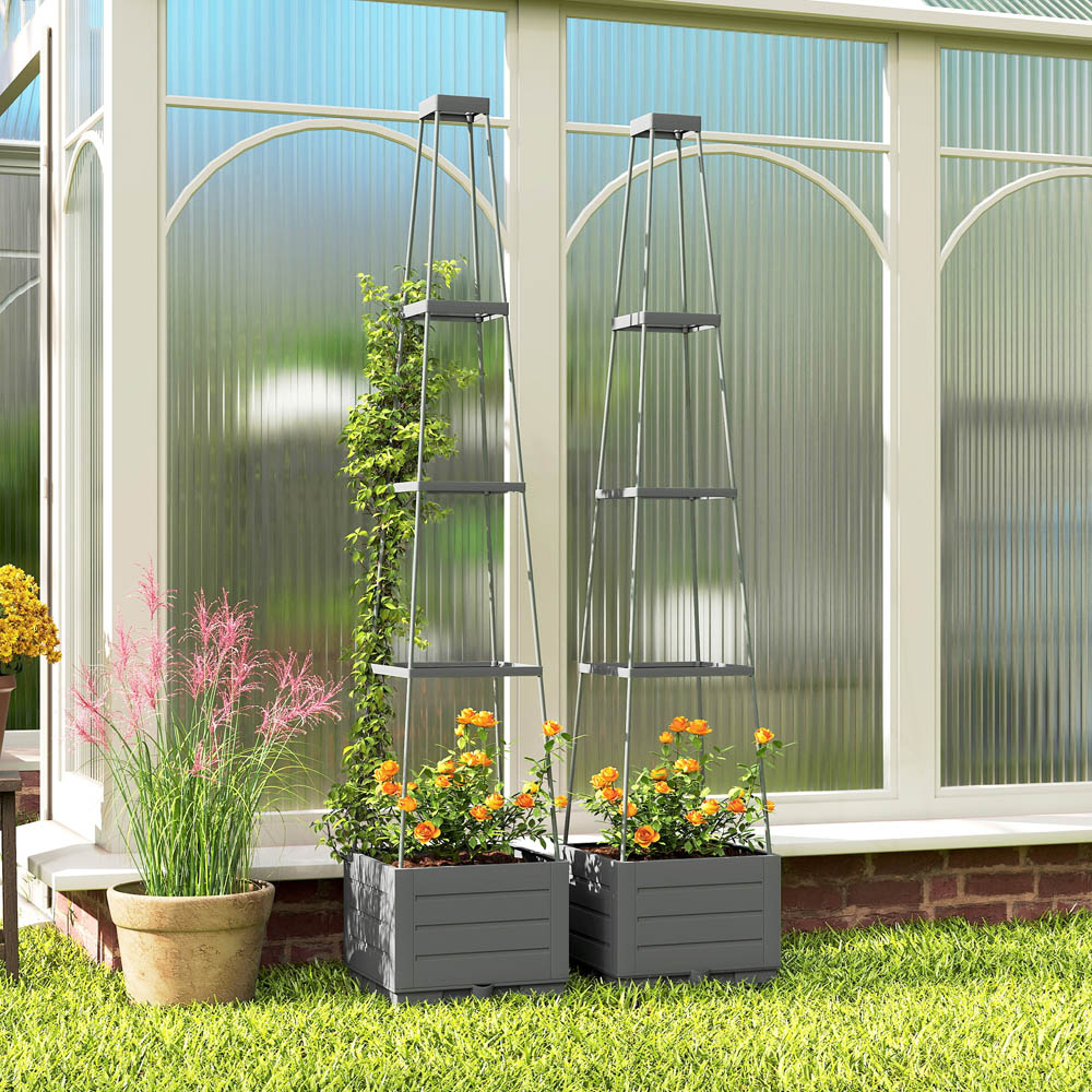 Outsunny Grey Raised Garden Bed with Trellis and Removable Drainage Tray 12L 2 Pack Image 4