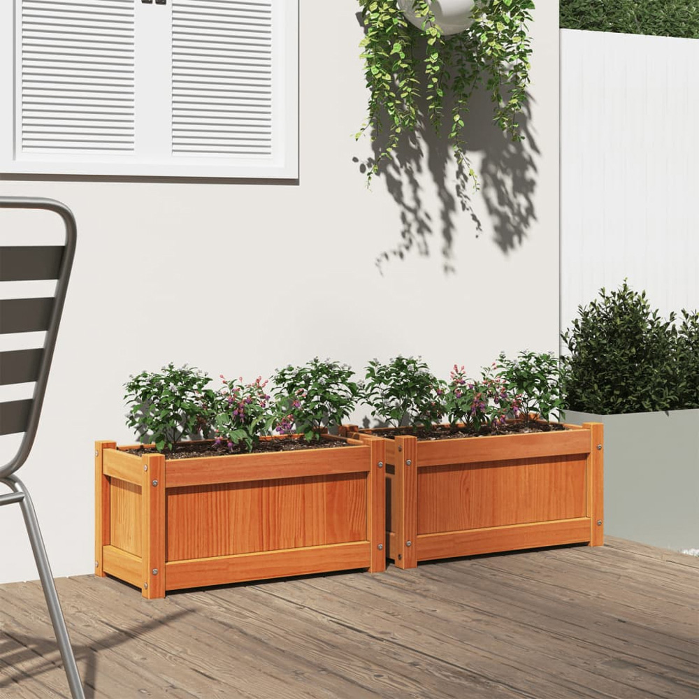 vidaXL Brown Pine Wood Garden Planter 31 x 60 x 31cm Set of 2 Image 2