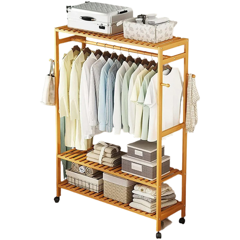 Modcraft 2 Shelf Heavy Duty Wooden Clothes Stand with Wheels Image 3
