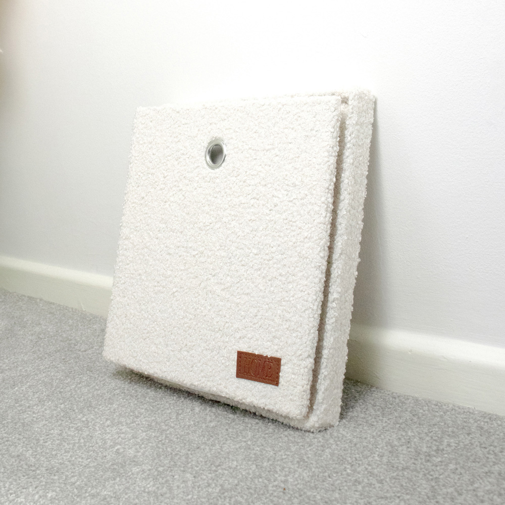 JVL Shiro White Boucle Fabric Foldable Cube Organiser Box with Lid Image 7